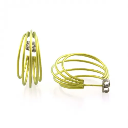 Large Wire Cage Yellow Hoop Earrings